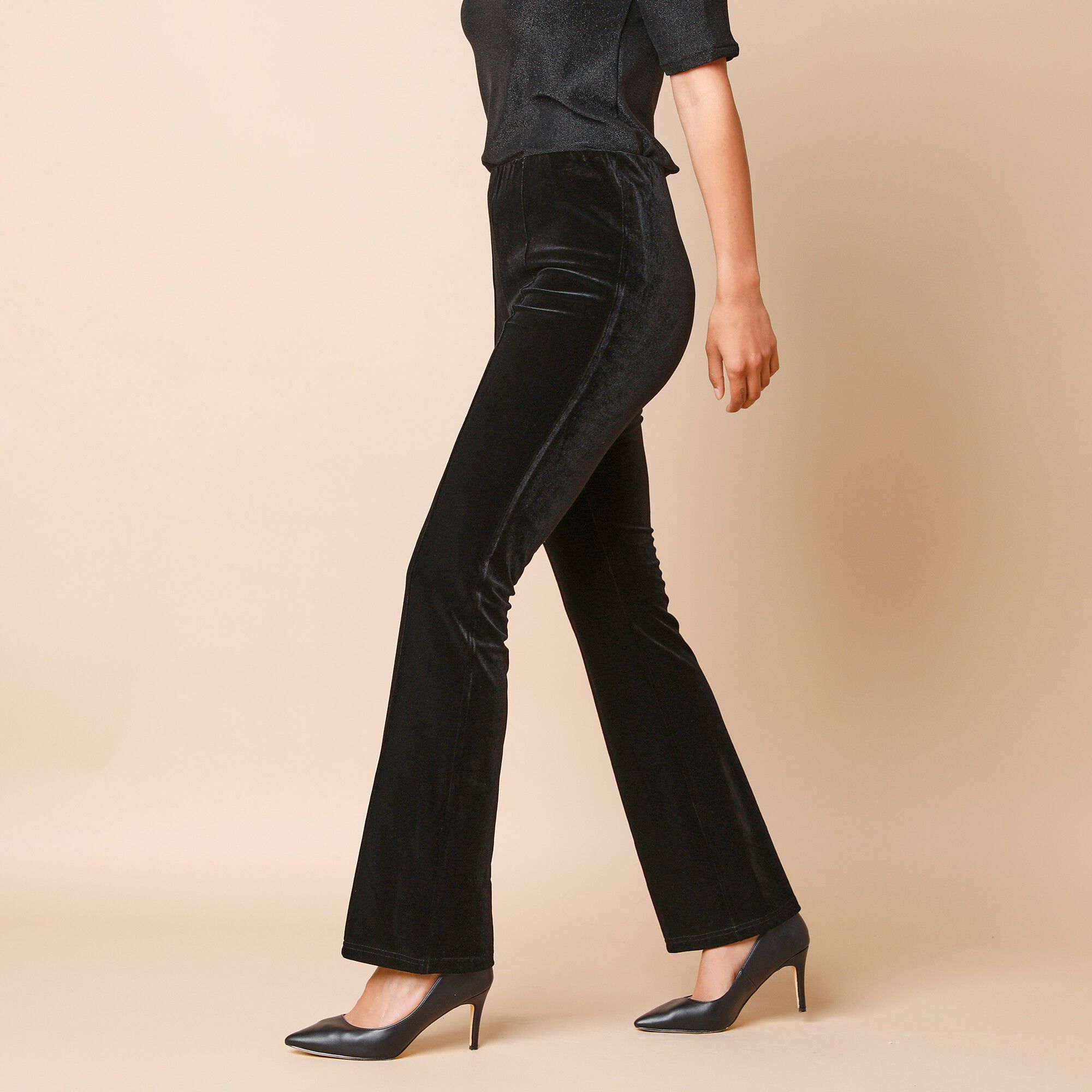 Legging bootcut taille élastiquée, maille velours