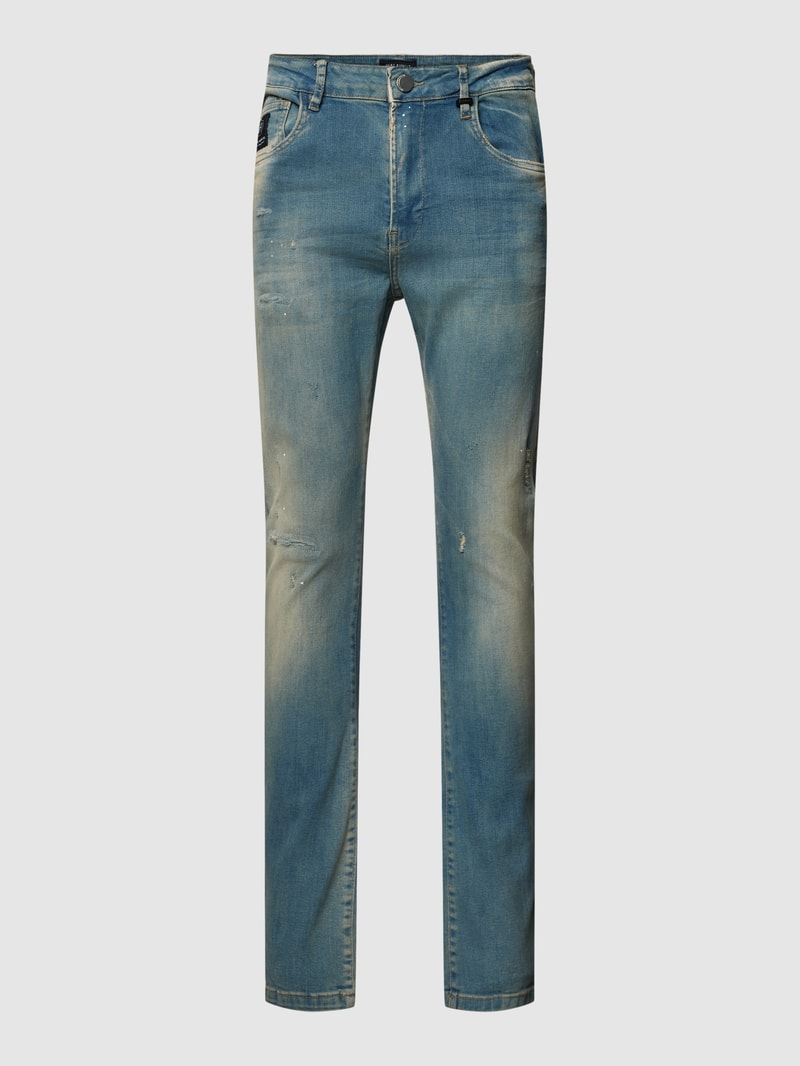Tapered Fit Jeans im Destroyed-Look Modell 'Noel' in hellblau