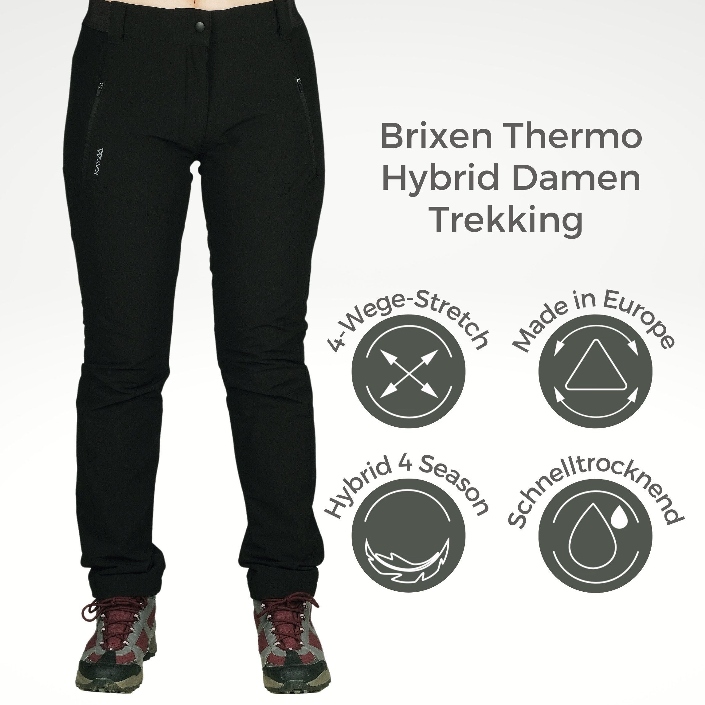 Kaymountain Trekkinghose Damen Wander Outdoor Hose Brixen Hybrid Thermo Wasserdicht Black 40