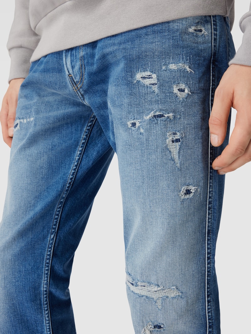 Slim Fit Jeans im Destroyed-Look Modell 'ANBASS' in blau