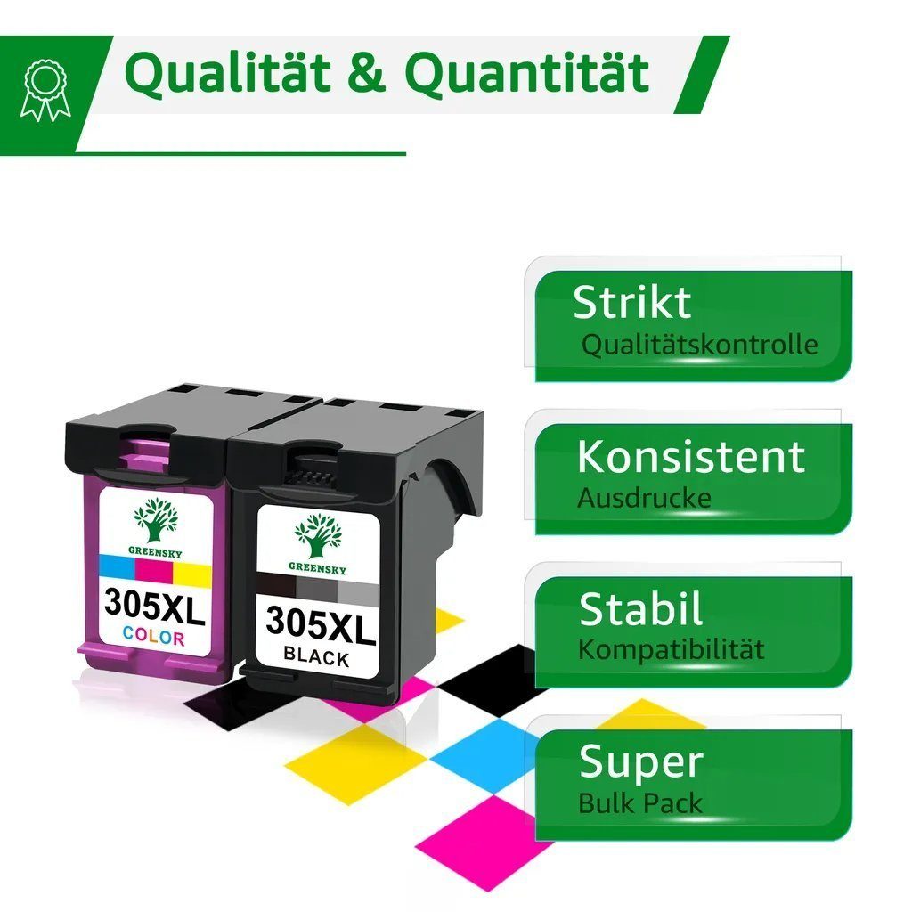 Greensky 2er Kompatibel für HP 305 XL Multipack Tintenpatrone (Envy Serie 6010 6020 6022 6030 6032 6052 6458 6464 6475, DeskJet 2710 2720 2721 4130 Plus 4120)