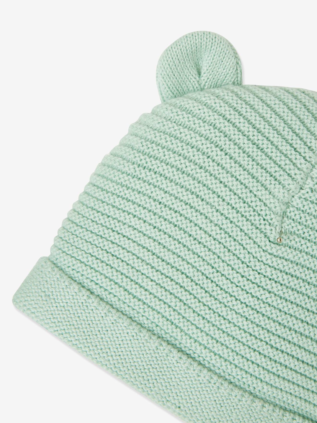 Ensemble bonnet, moufles et chaussons bébé naissance et son sac assorti marine