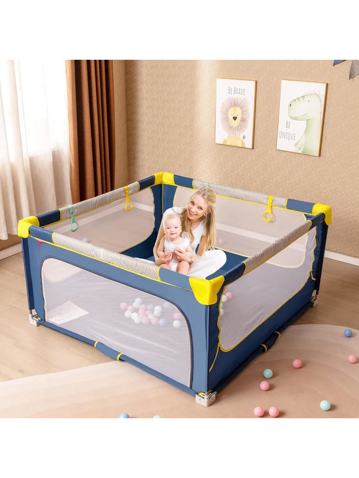 COSTWAY Laufgitter 150cm faltbar mit atmungsaktivem Netz & 50 Bälle in Blau günstig kaufen onesize