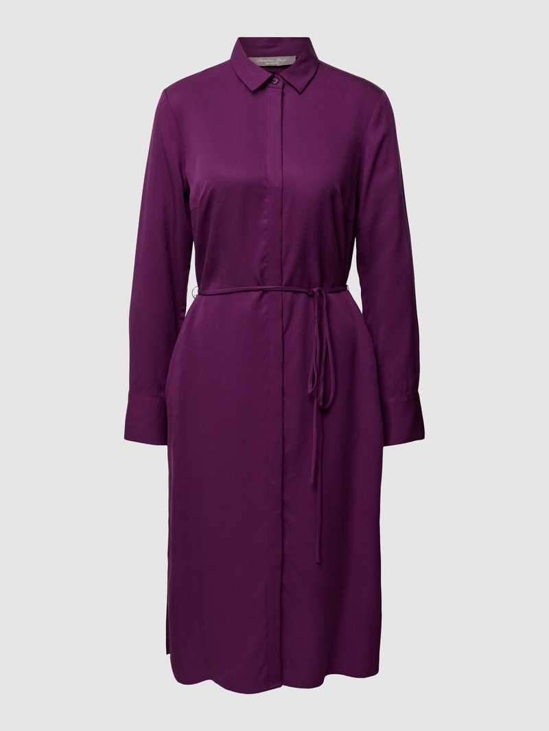 Knielanges Hemdblusenkleid mit Bindegürtel in pflaume