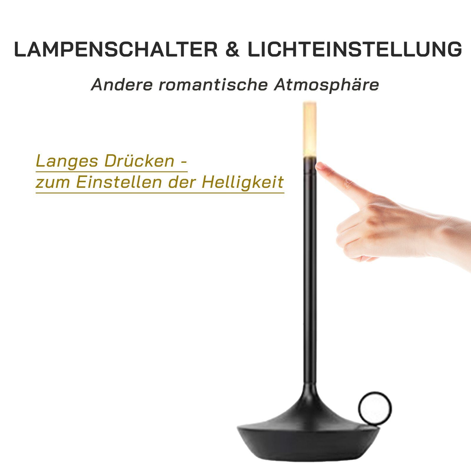 LIGHTSTUDIO Außen-Tischleuchte Tischlampe kabellos, Wohnzimmer Schlafzimmer Outdoor Tischlampen, LED Touch dimmbar Tischleuchten - Nachttischlampe Gold