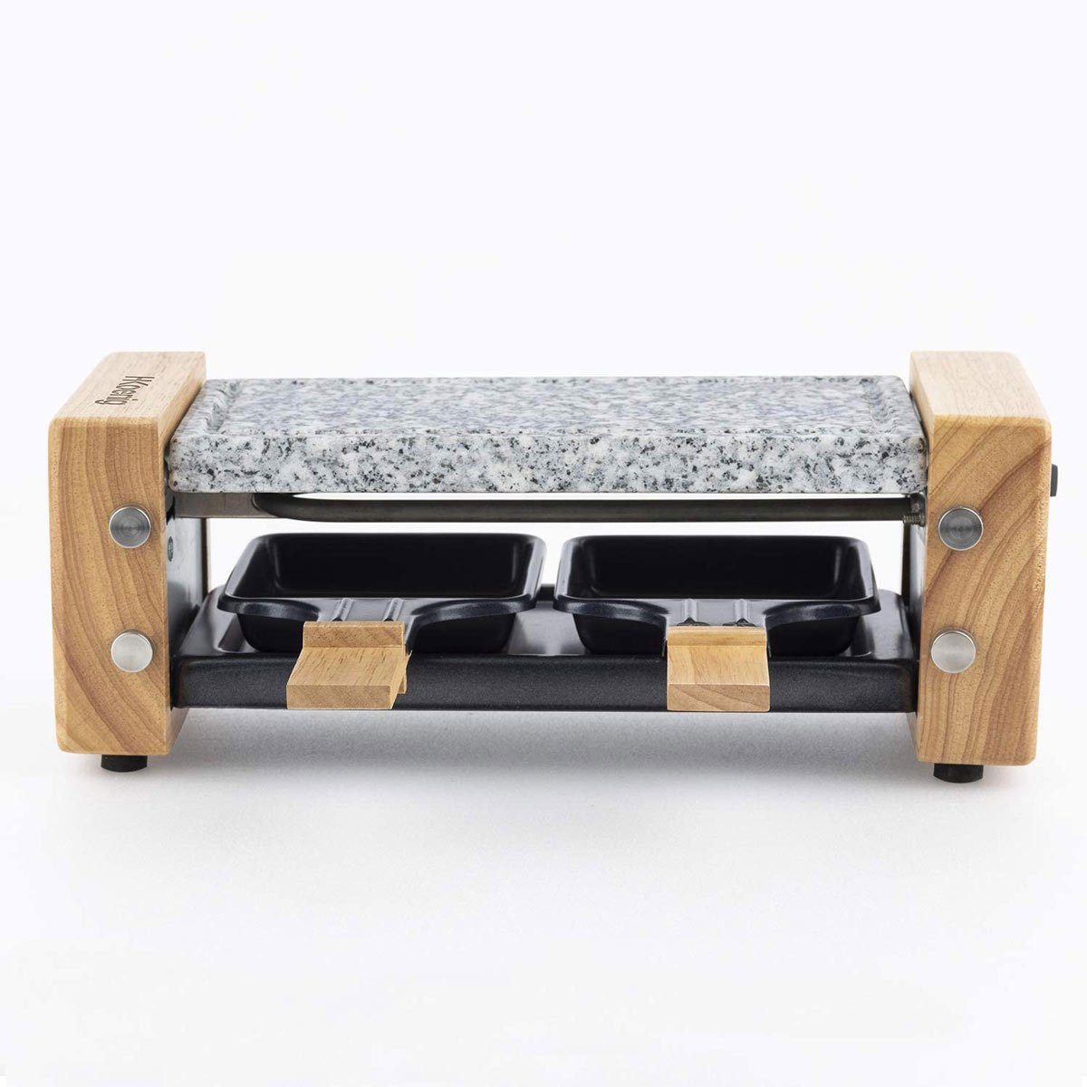 H.Koenig Raclette WOD2 kleines kompaktes Raclette / Heißer Stein für 2 Personen, 2 Raclettepfännchen, 350 W
