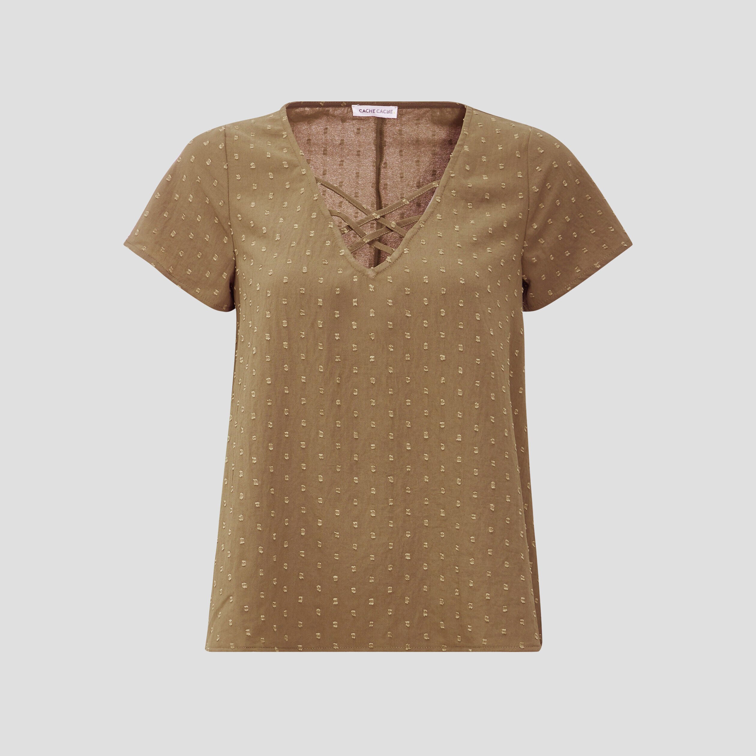 Blouse manches courtes vert kaki femme | Cache Cache