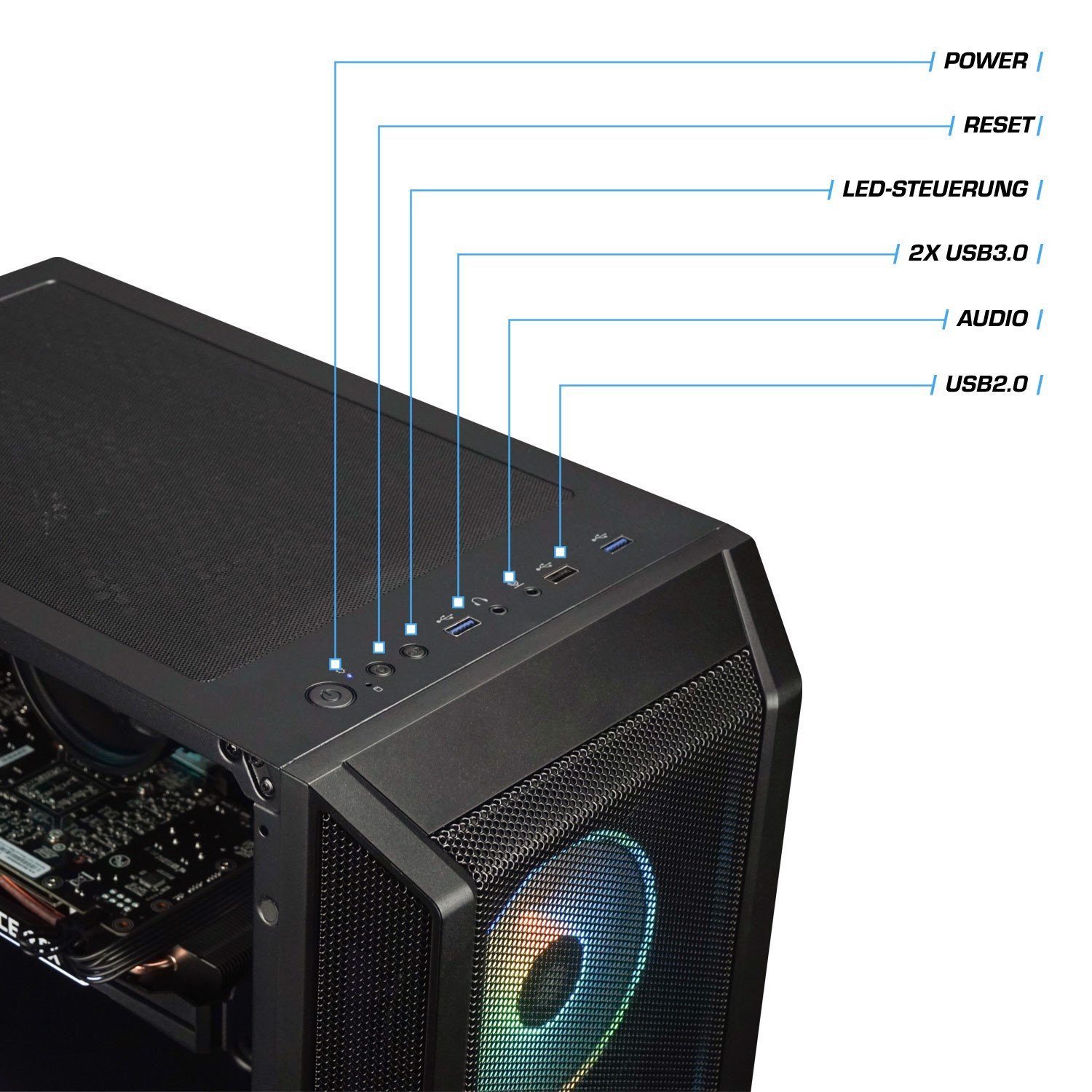 Kiebel Citadel V Gaming-PC (AMD Ryzen 5 AMD Ryzen 5 5500, RTX 3050, 16 GB RAM, 1000 GB SSD, Luftkühlung, ARGB-Beleuchtung)