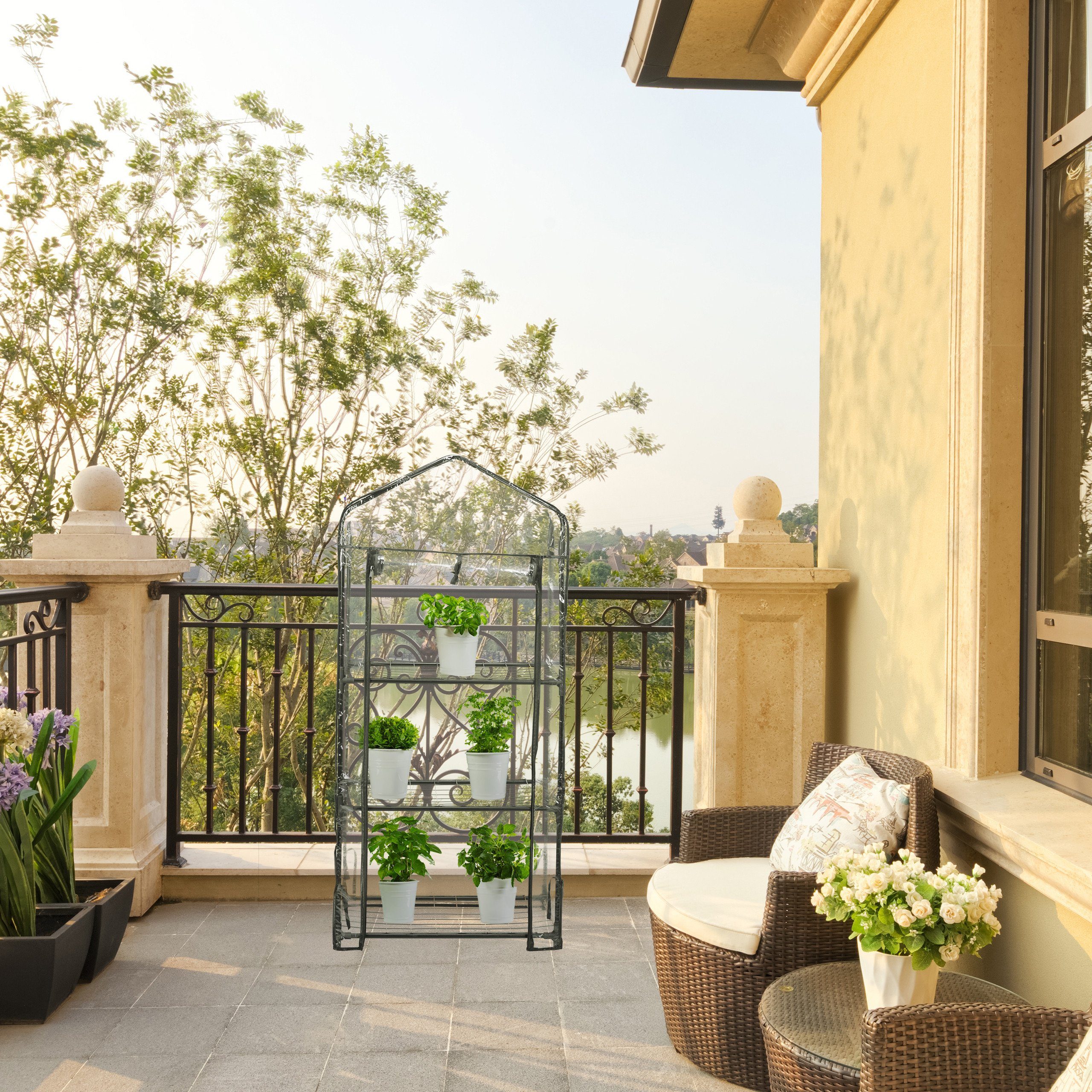 relaxdays Foliengewächshaus Gewächshaus für Balkon mit 3 Ebenen