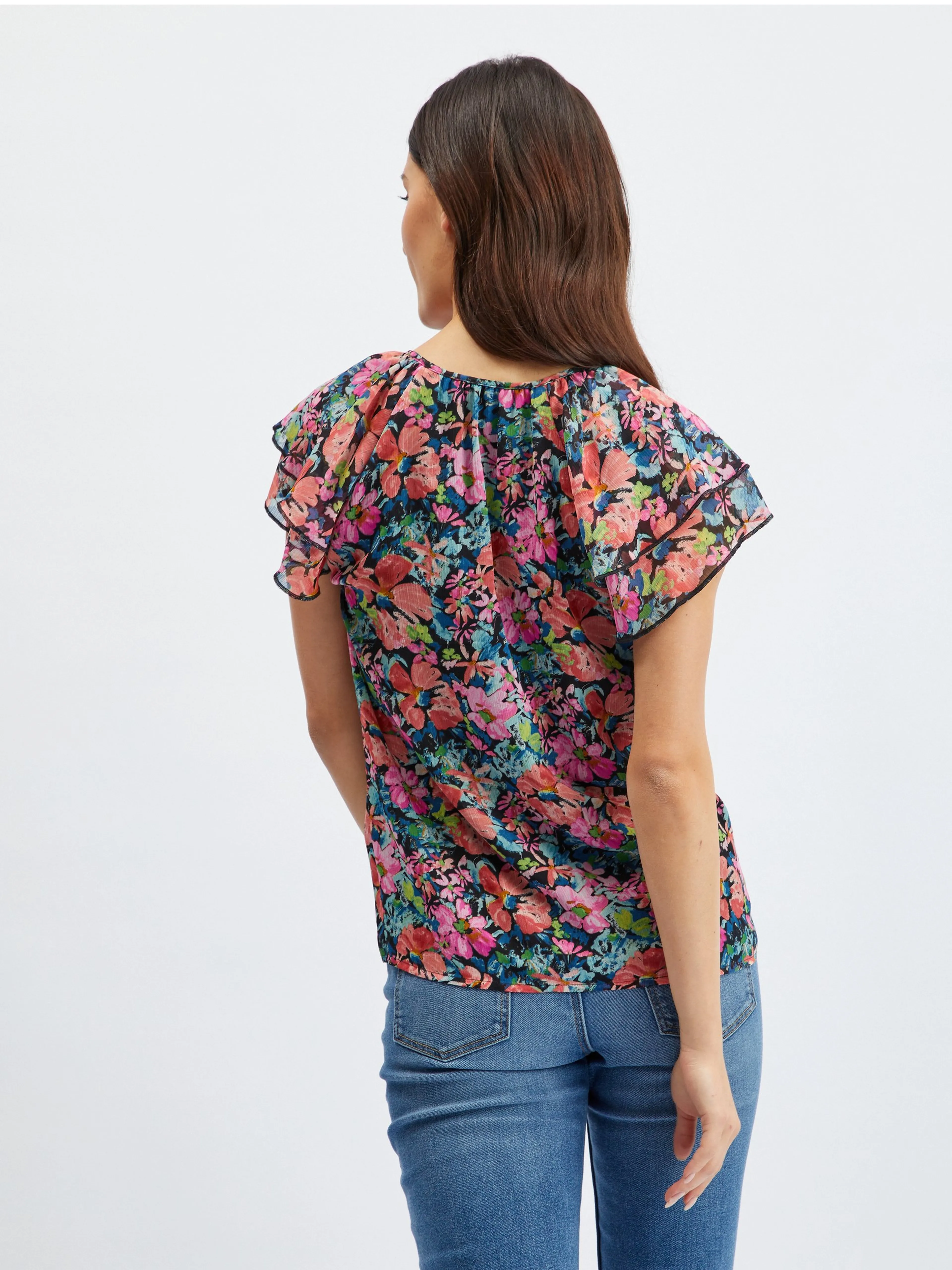 Rote und schwarze Damenbluse mit Blumen ORSAY