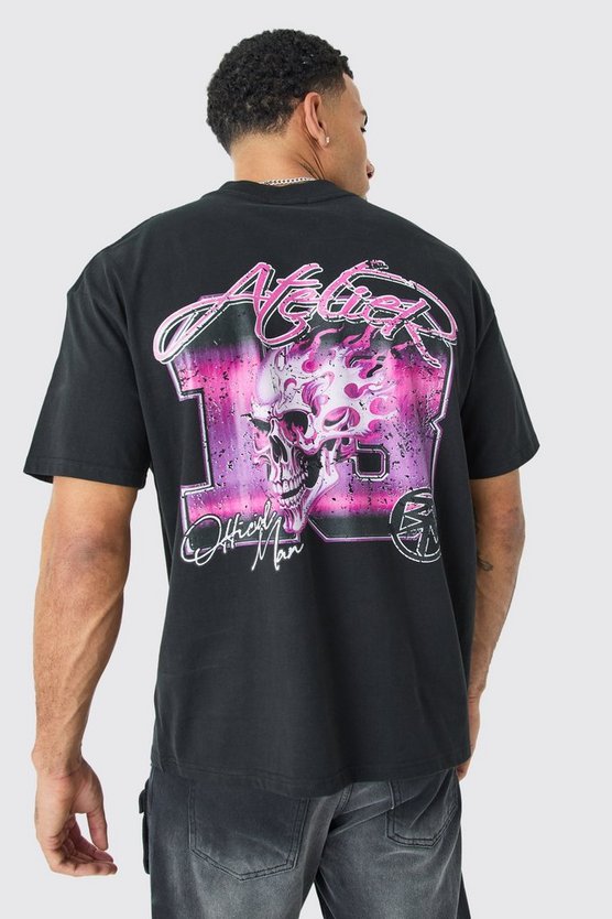 Oversize T-Shirt mit 13 Totenkopf-Print