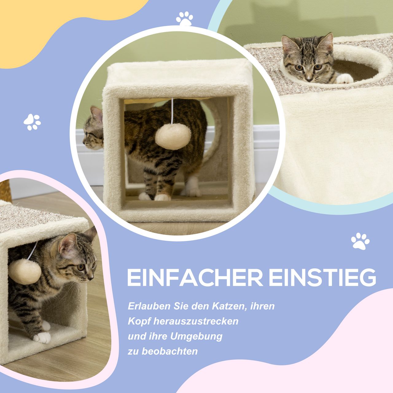 PawHut Katzentunnel, Katzenspielzeug mit Spielball, Spieltunnel, Katzenhöhle