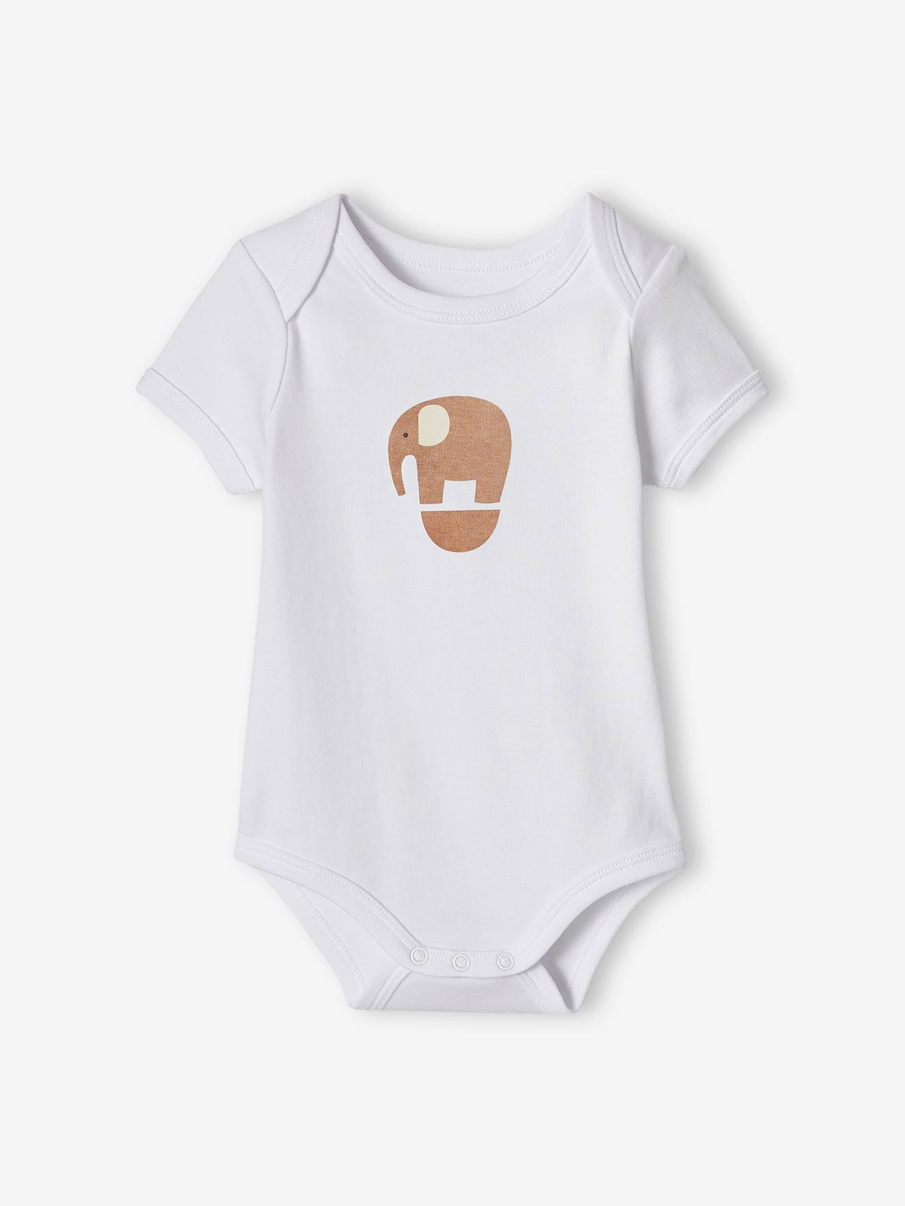Vertbaudet 5er-Pack Baby Schlupfbodys mit Elefanten Oeko-Tex - wollweiß