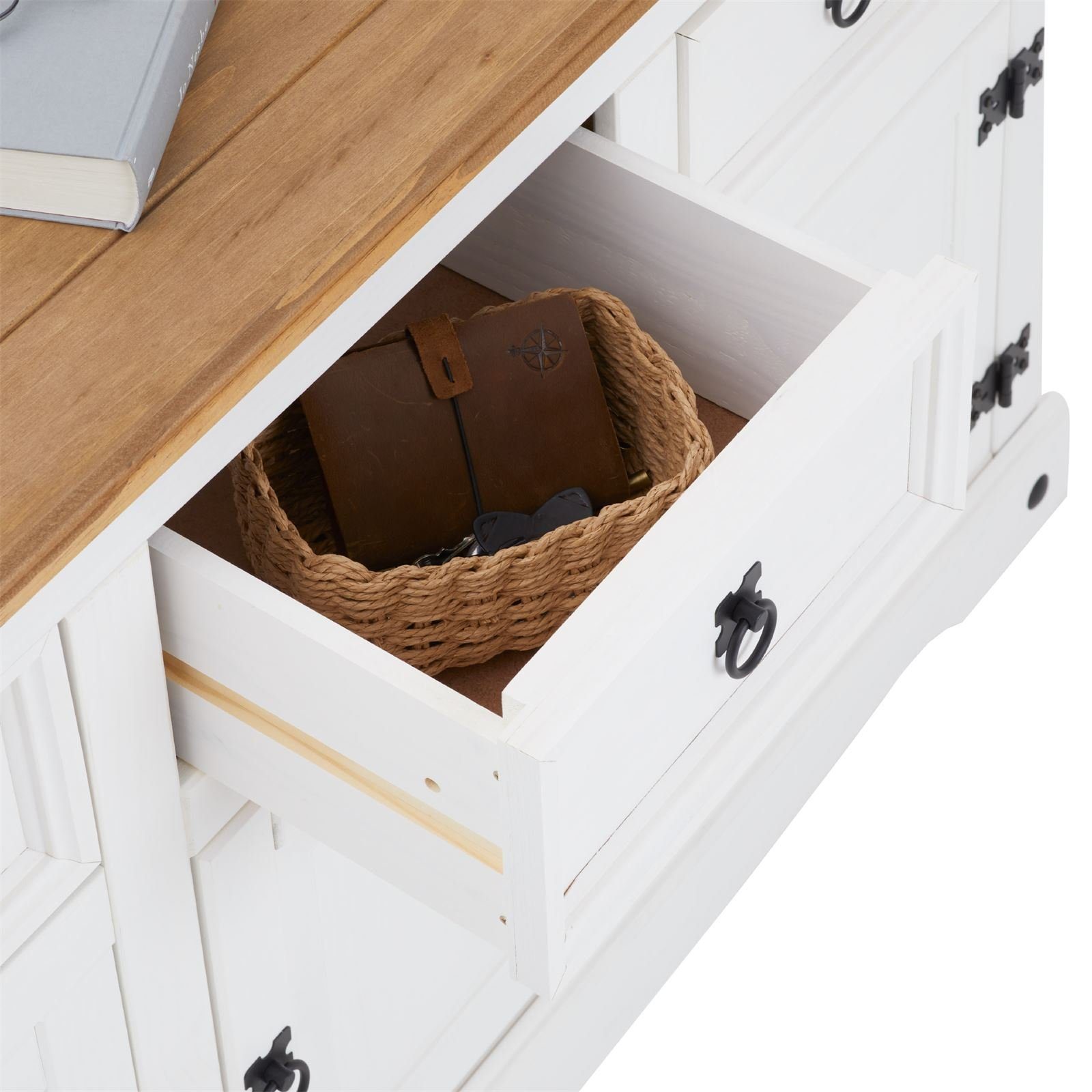 CARO-Möbel Sideboard CAMPO, Sideboard Kommode Highboard Möbel Kiefer massiv weiß Buffetschrank Ges