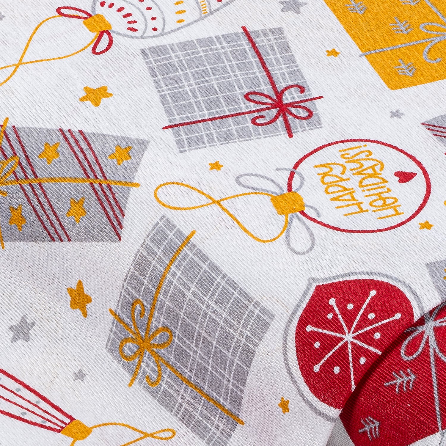 Weihnachtlicher Dekostoff Geschenke & Sterne 