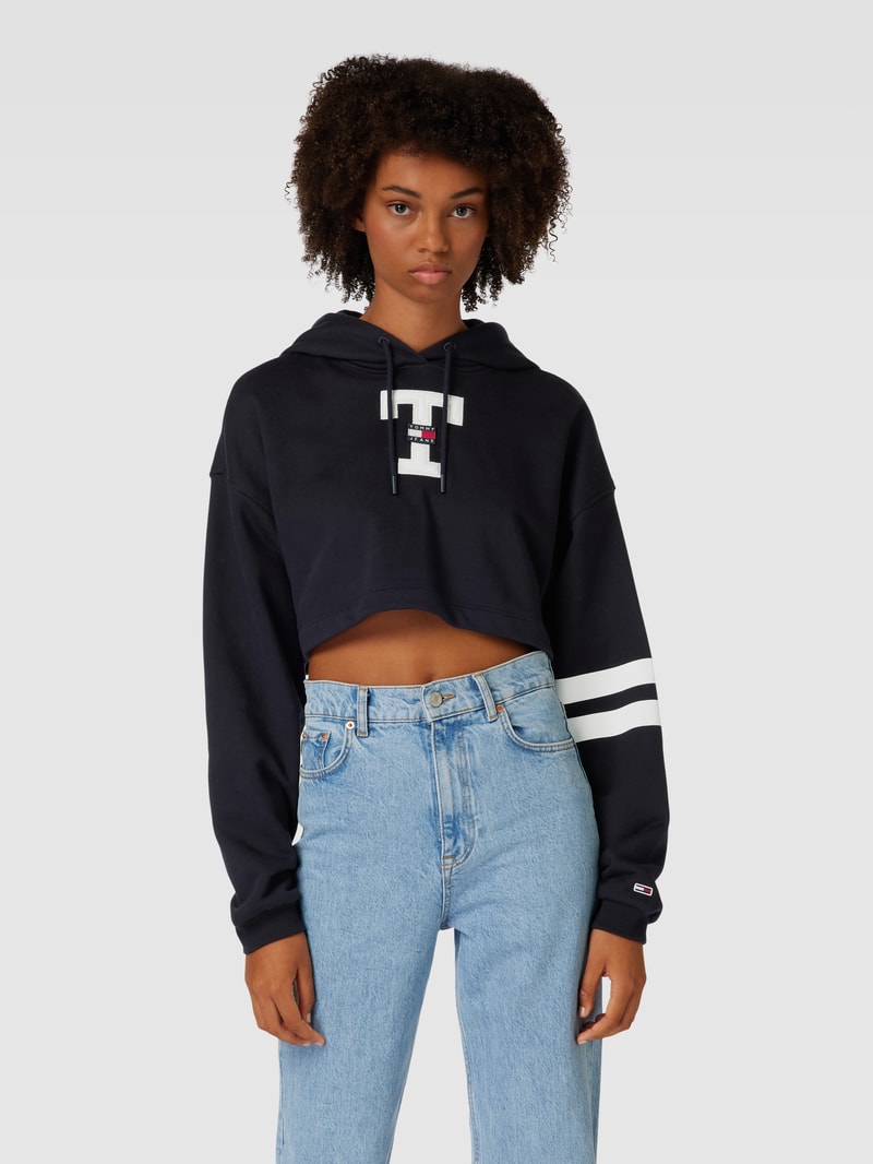 Cropped Hoodie mit Logo-Badge Modell 'LETTERMAN FLAG' in blau