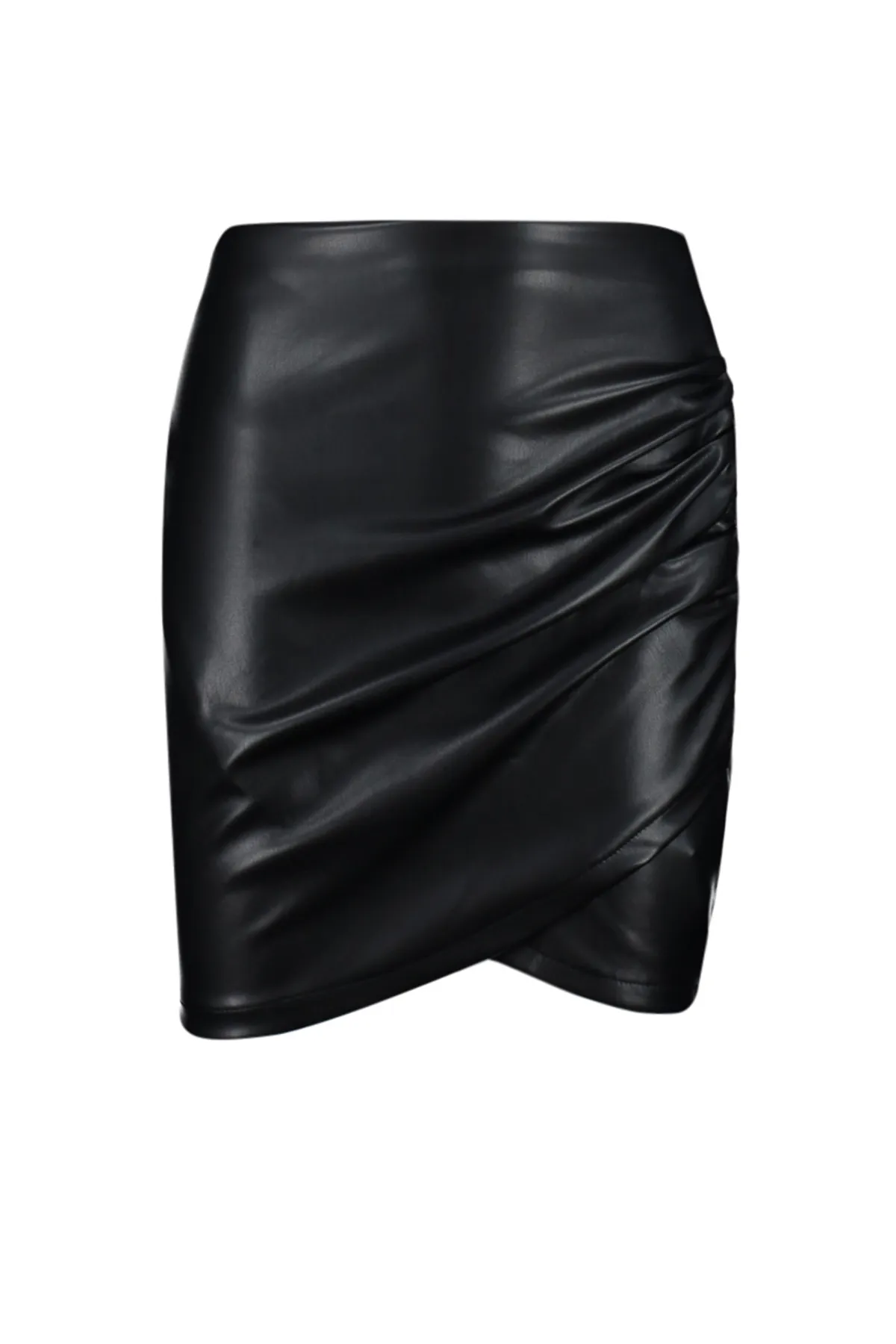 Trendyol Collection  Schwarzer, drapierter, figurbetonter Minirock aus Kunstleder mit hoher Taille TWOAW24ET00156