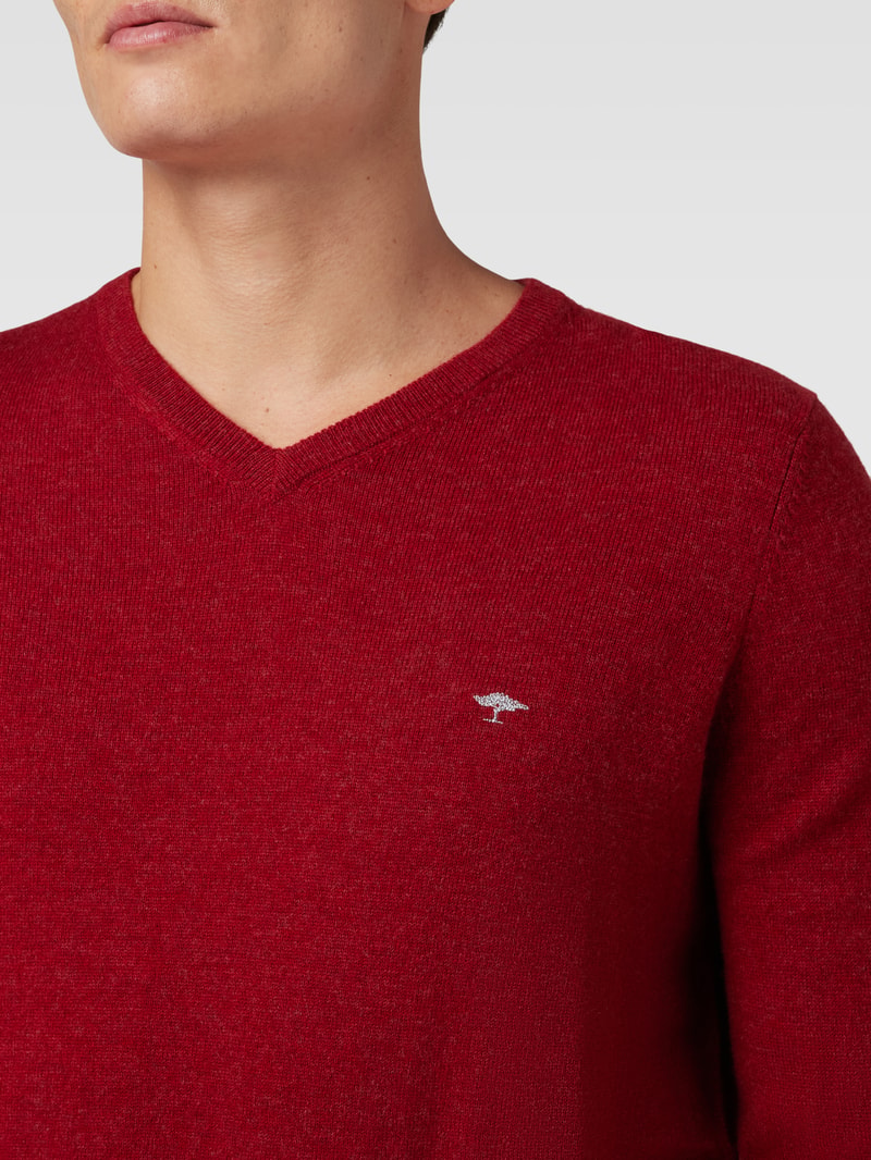Strickpullover mit Logo-Stitching in kirschrot
