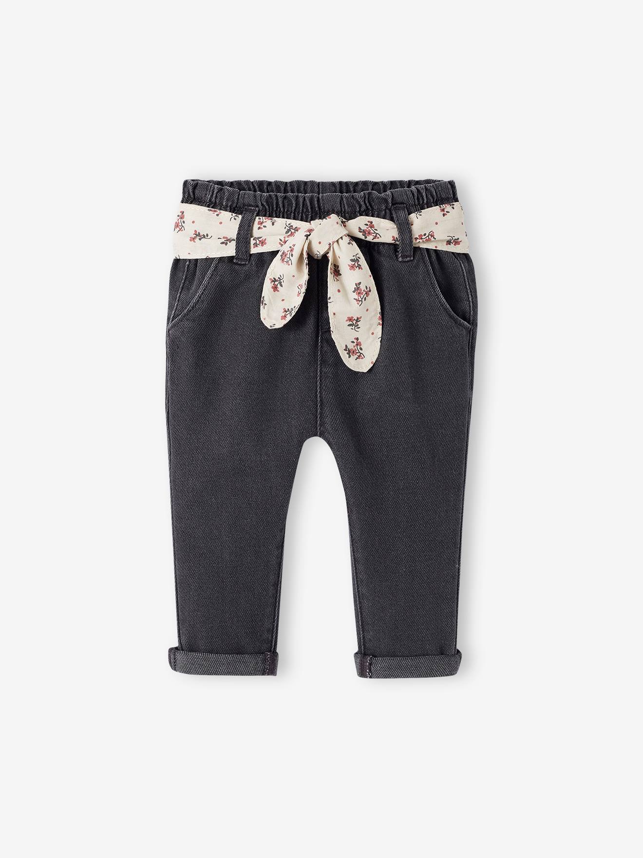 Jean avec ceinture en tissu bébé denim brut
