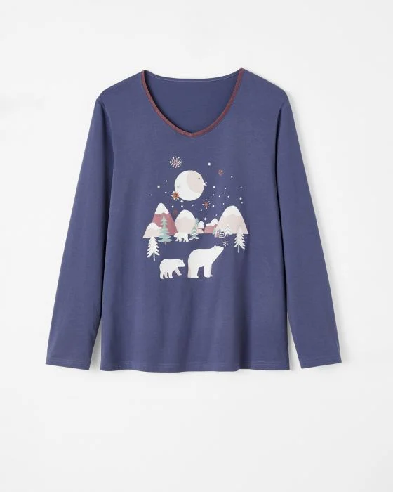 Tee-shirt de pyjama manches longues maille jersey intérieur doux