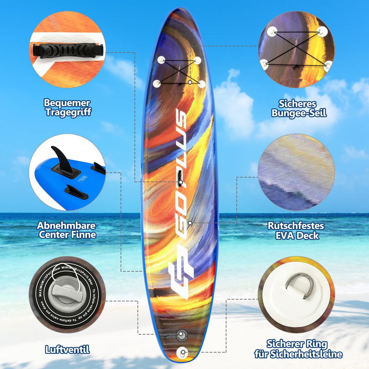 Costway 335 x 76 x 15cm Aufblasbares Stand Up Paddling Board, mit Paddel