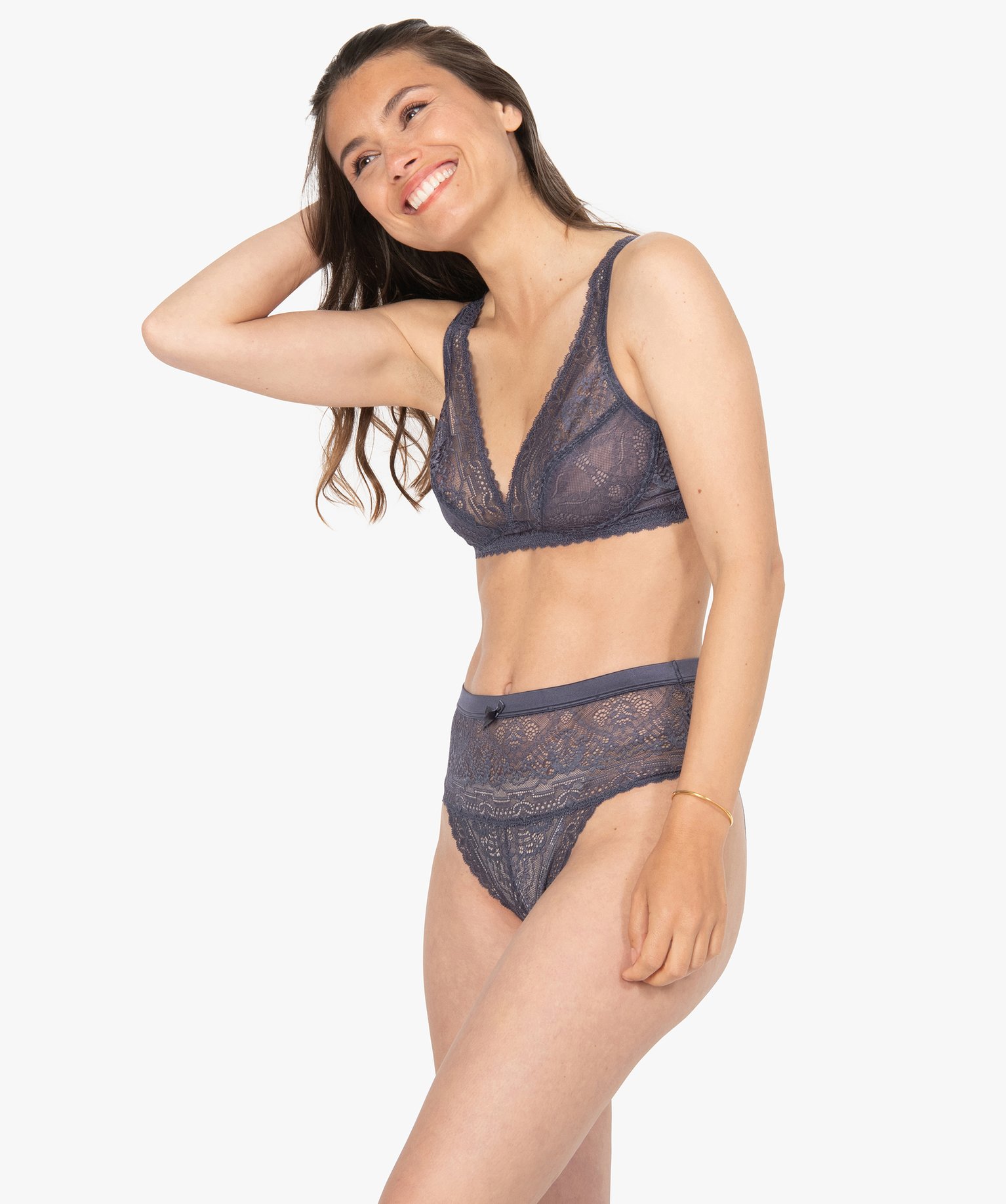 Tanga femme taille haute en dentelle et ceinture satinée | GEMO