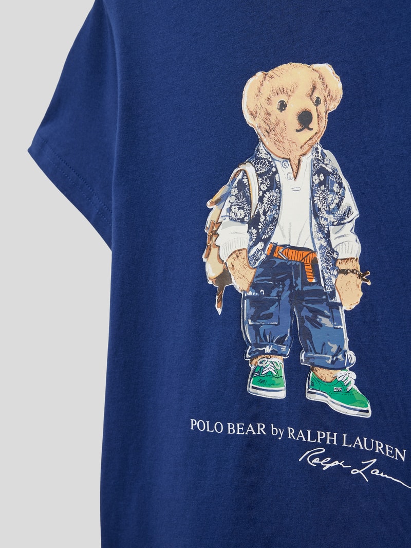 T-Shirt aus Baumwolle mit Motiv-Print in marineblau