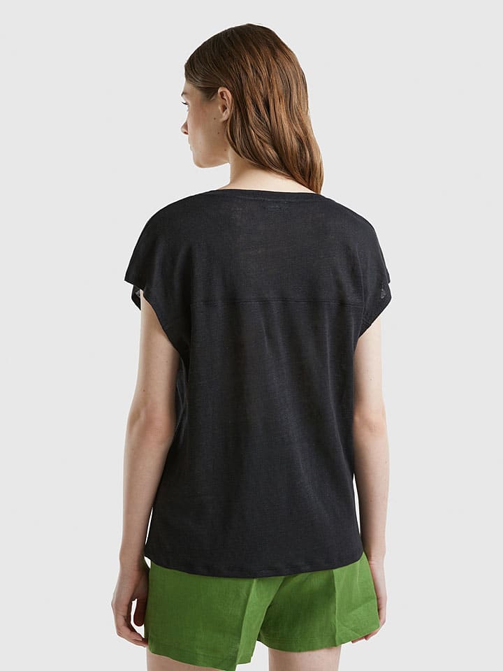 Benetton Leinen-Shirt in Schwarz günstig kaufen