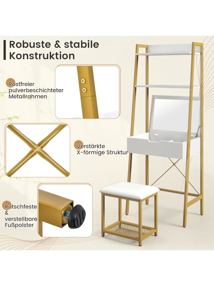 COSTWAY 2 in 1 Schminktisch mit Hocker in Weiß günstig kaufen onesize