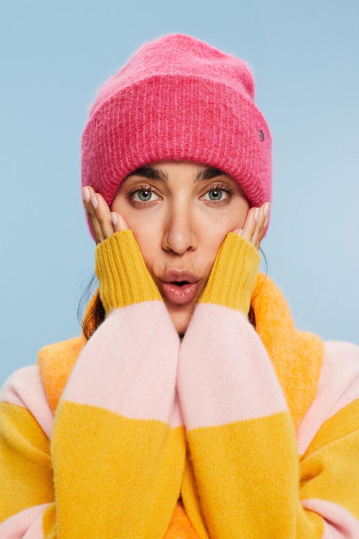 Gerippte Beanie aus Mohair-Wolle-Mix