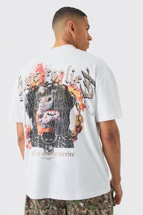 Zerrissenes Oversize T-Shirt mit Hunde-Print