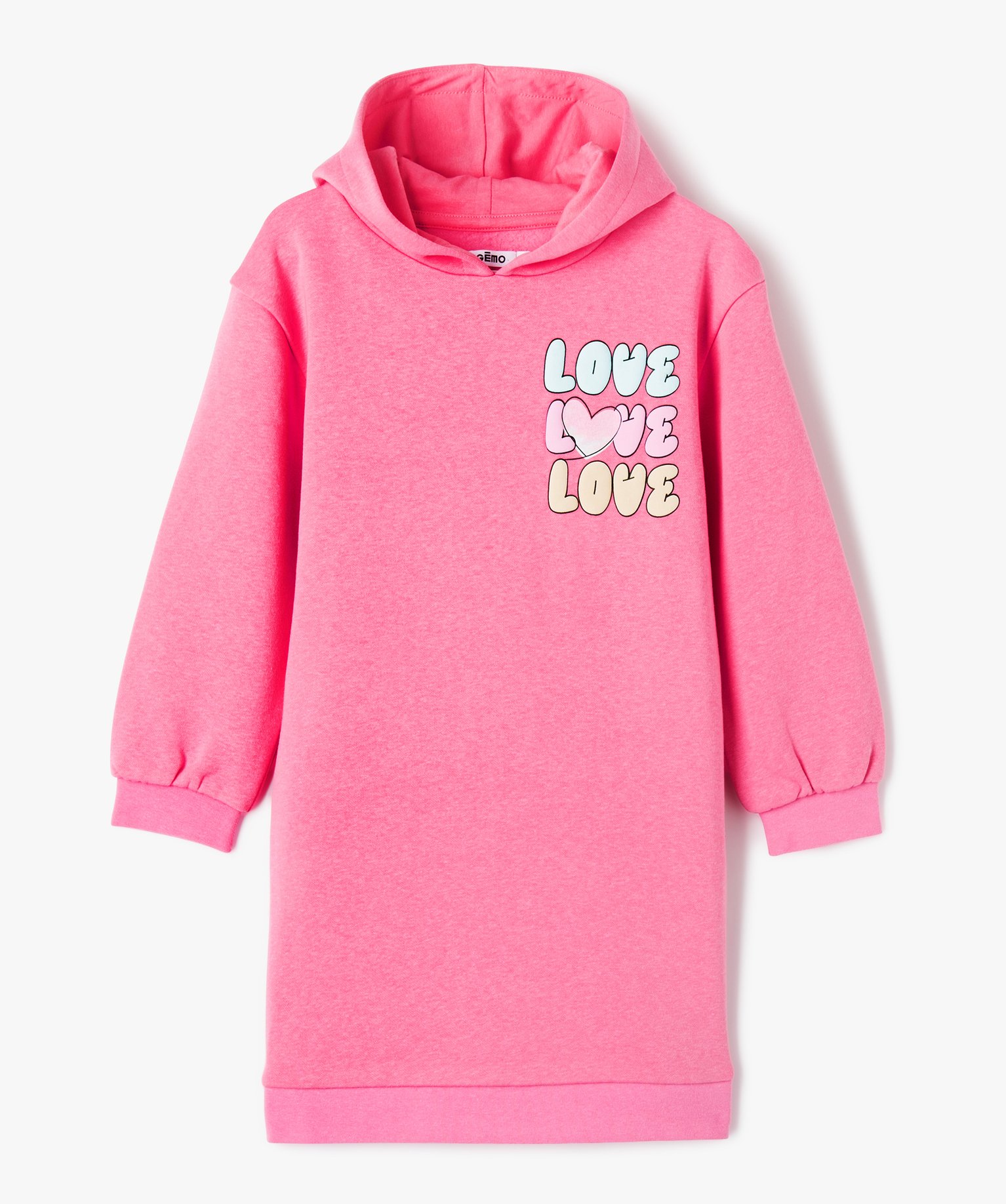 Robe sweat molletonnée à capuche fille rose | GEMO