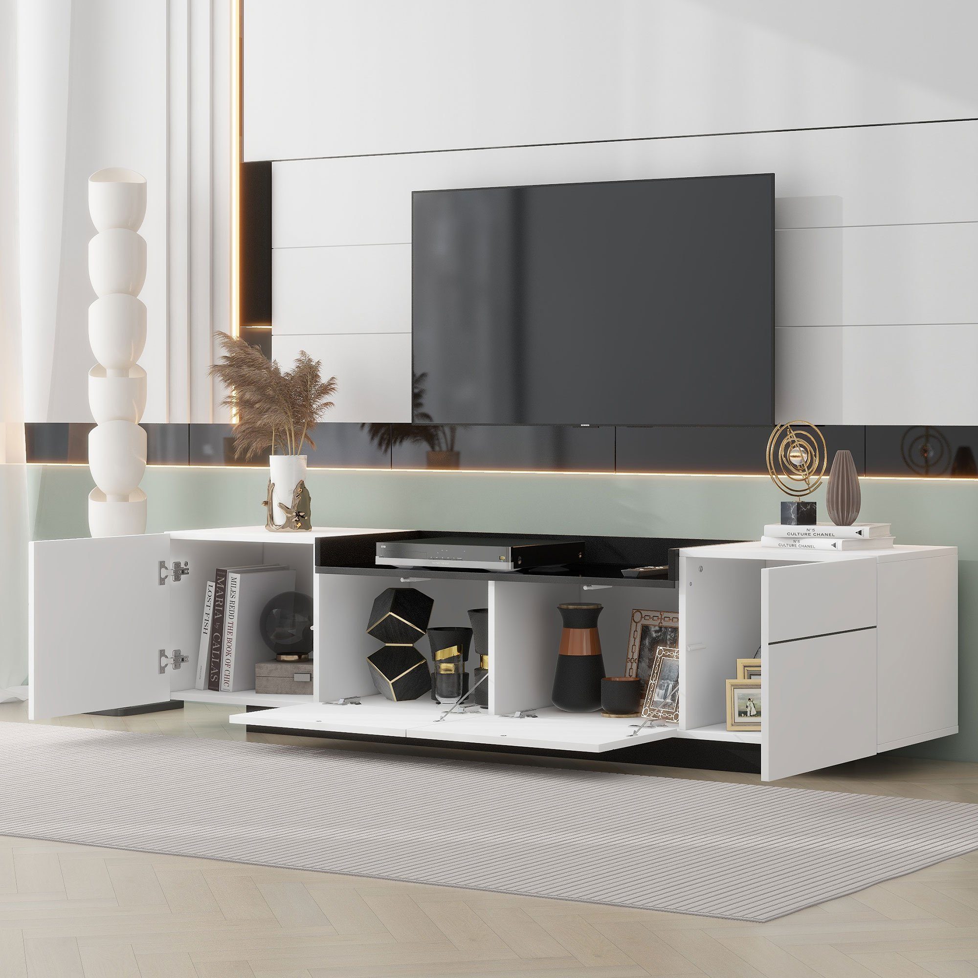 REDOM TV-Schrank (Fernsehtsich, mit verstellbaren Einlegeböden) TV-Schrank, Fernsehtsich, mit 2 Scharniertüren und 1 Schublade