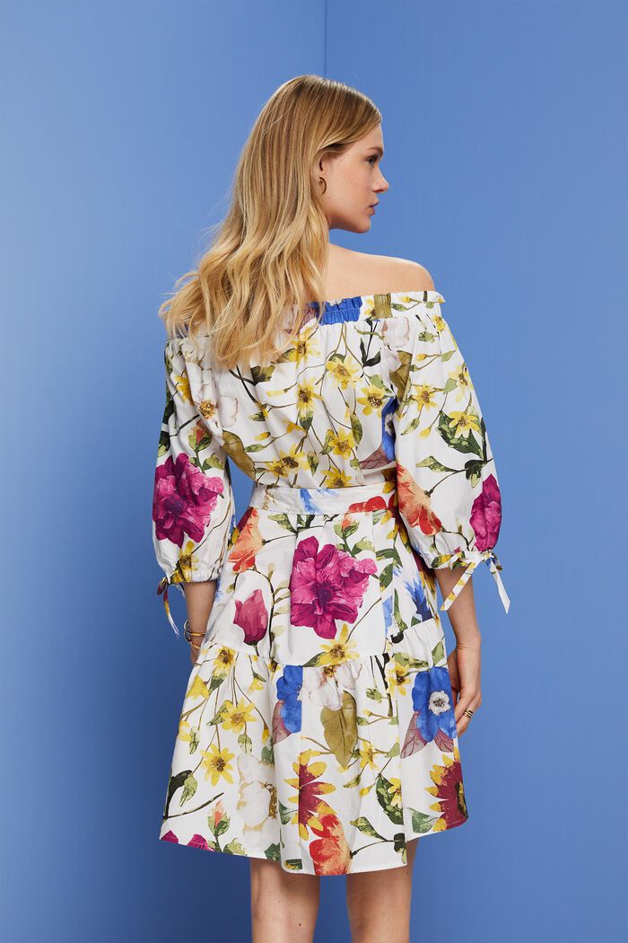 Gemustertes Off-Shoulder-Minikleid aus Popeline