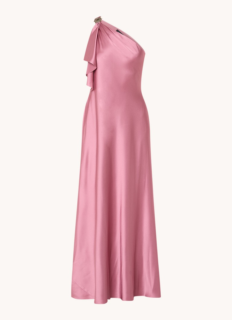 Vestido longo de cetim Ralph Lauren com decote assimétrico