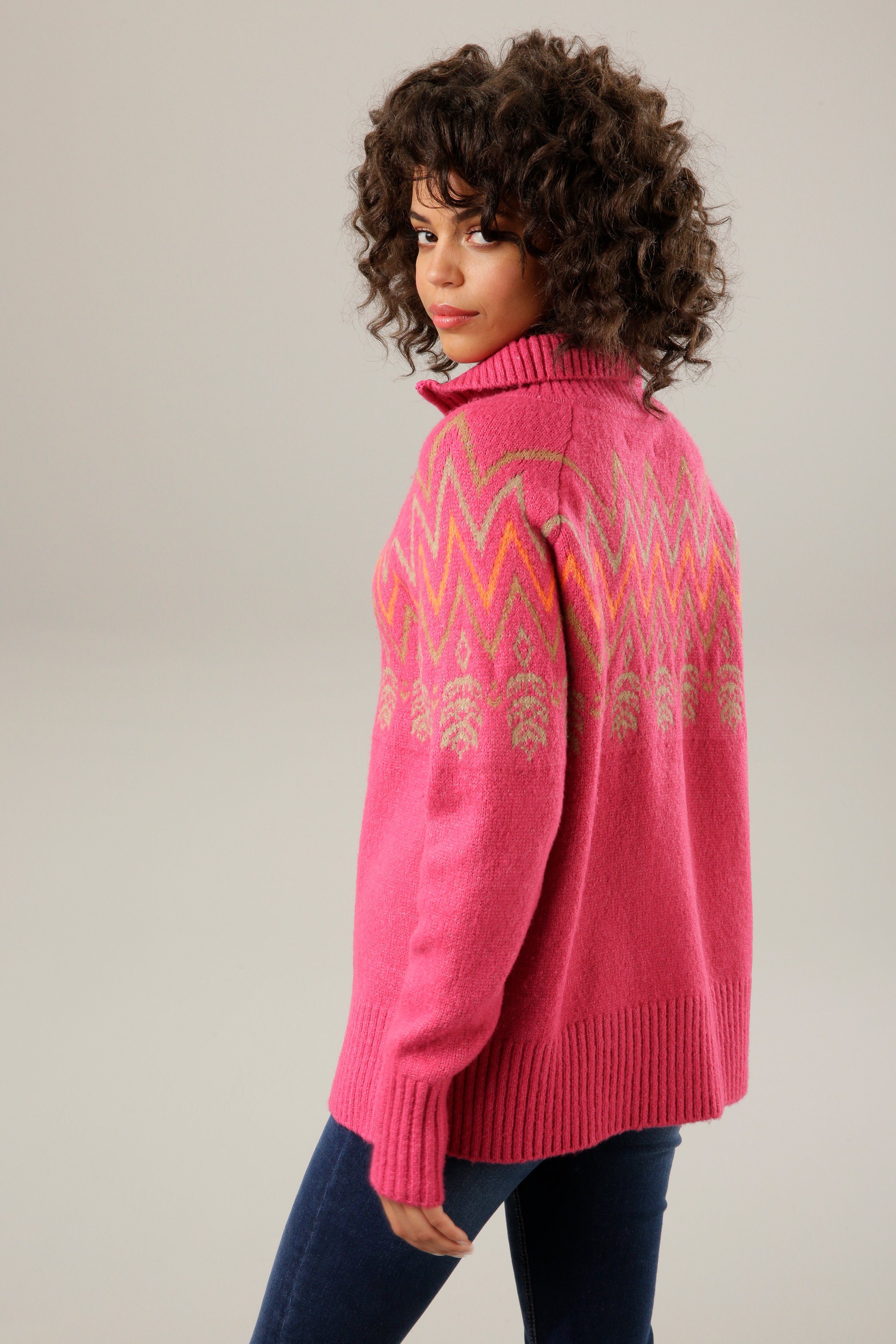 Aniston CASUAL Strickpullover mit Reißverschluss im Stehkragen
