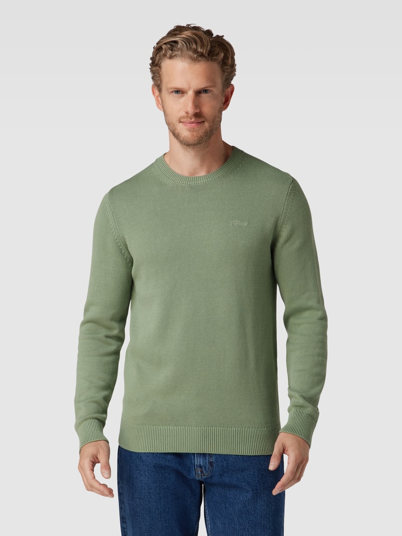 Strickpullover mit Label-Stitching in lindgrün