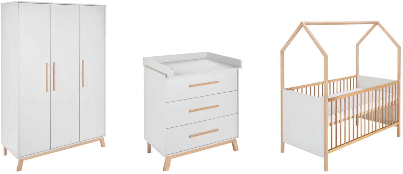 Schardt Babyzimmer-Komplettset Sienna Grey, (Set, 3-St., Hausbett, Schrank, Wickelkommode), Made in Germany; mit Hausbett, Schrank und Wickelkommode