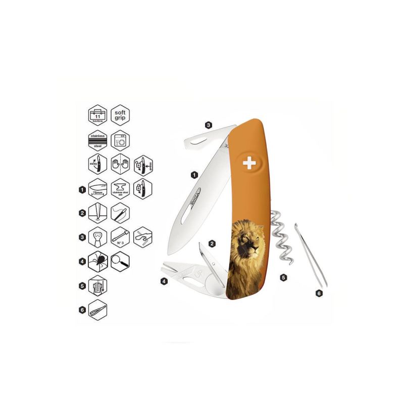 Swiza TT03 Tick Tool Wildlife Lion Orange, Schweizer Taschenmesser made in Swiss