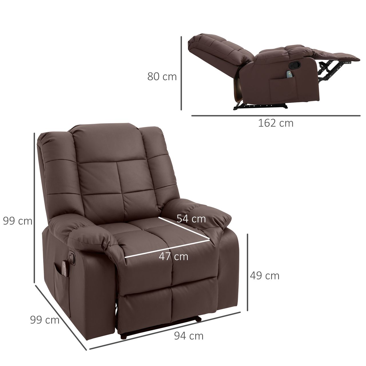 HOMCOM Massagesessel Fernsehsessel Elektrisch Relaxsessel mit Massagefunktion Kunstleder Holz Metall Schaumstoff Braun 94 x 99 x 99 cm