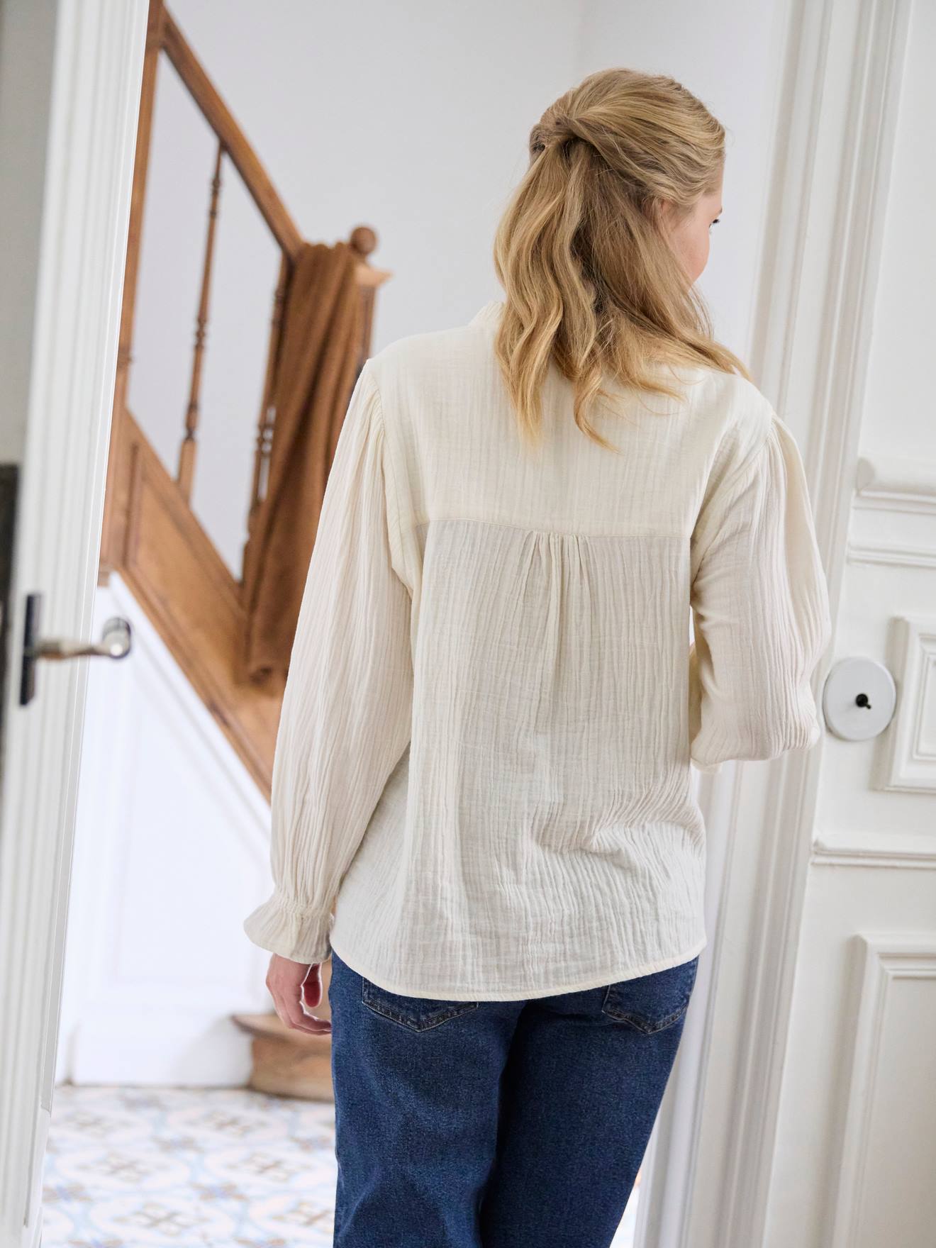 Blouse gaze de coton grossesse et allaitement vert sapin