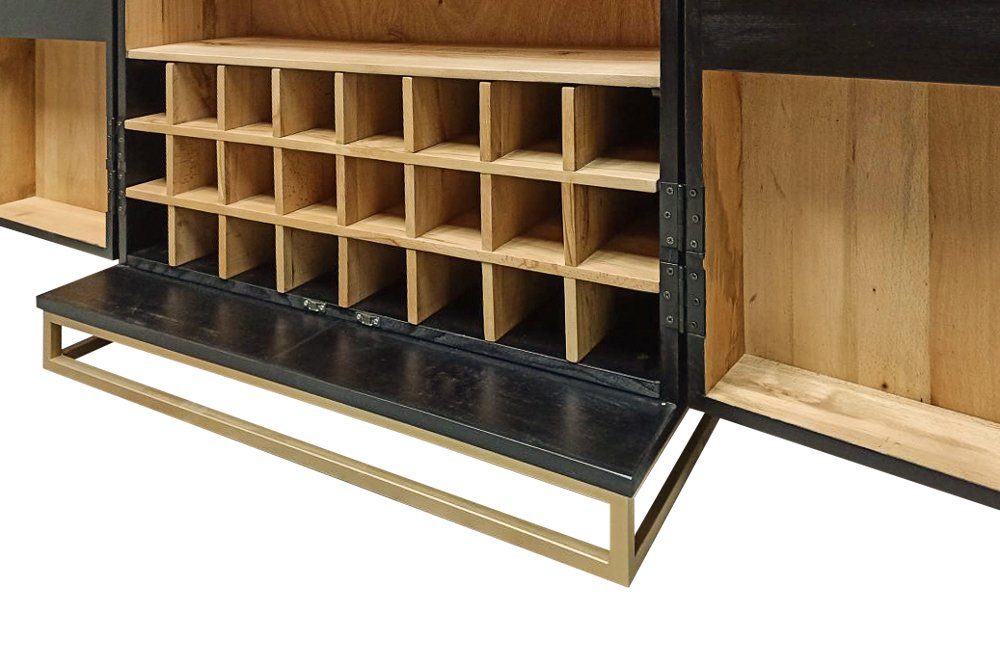 riess-ambiente Barschrank SCORPION 141cm schwarz / gold (Einzelartikel, 1-St) Wohnzimmer · Massivholz · Metall · 3D Schnitzereien