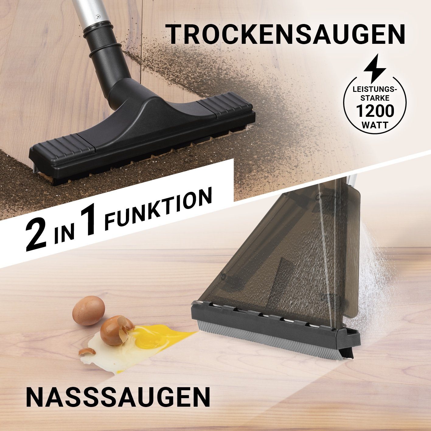 N8WERK Teppichreinigungsgerät Sprüh- und Waschsauger Power Clean, 1200 W, Waschsauger Teppichreiniger Shampoonierer Teppich
