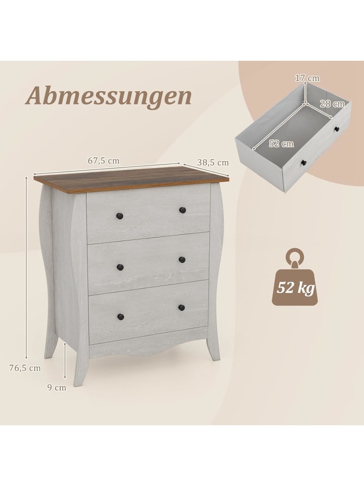 COSTWAY Kommode mit 3 Schubladen 38.5T x 67.5B x 76.5H cm in Grau günstig kaufen onesize