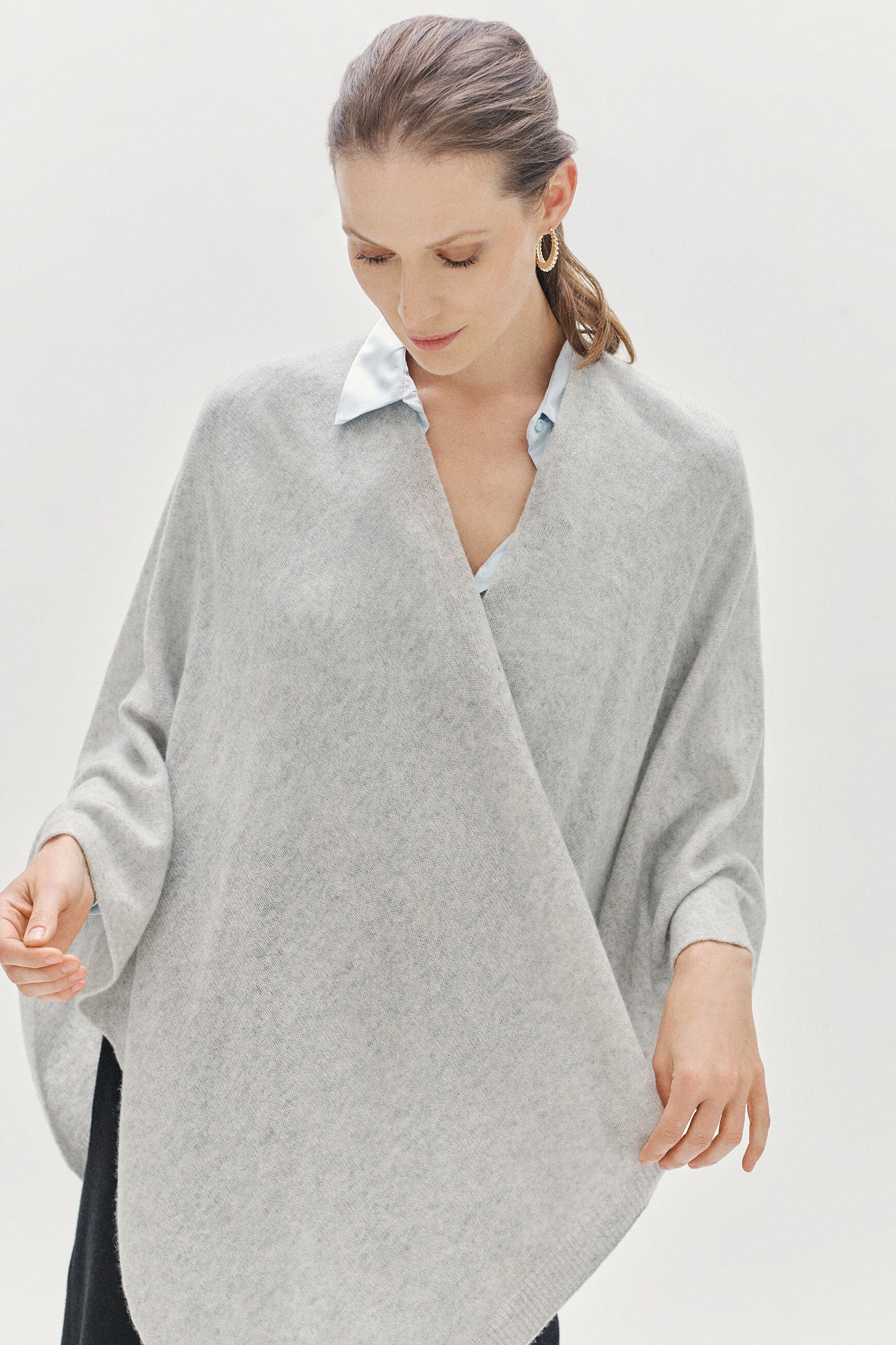 poncho harry 100% cachemire gris clair femme