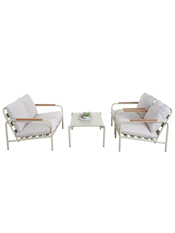 MCW Aluminium-Gartengarnitur O11, Hellgrün Polster beige günstig kaufen onesize