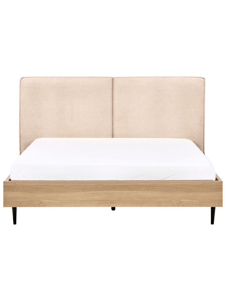 Beliani Doppelbett IZERNORE in Beige/Heller Holzfarbton/Schwarz günstig kaufen onesize