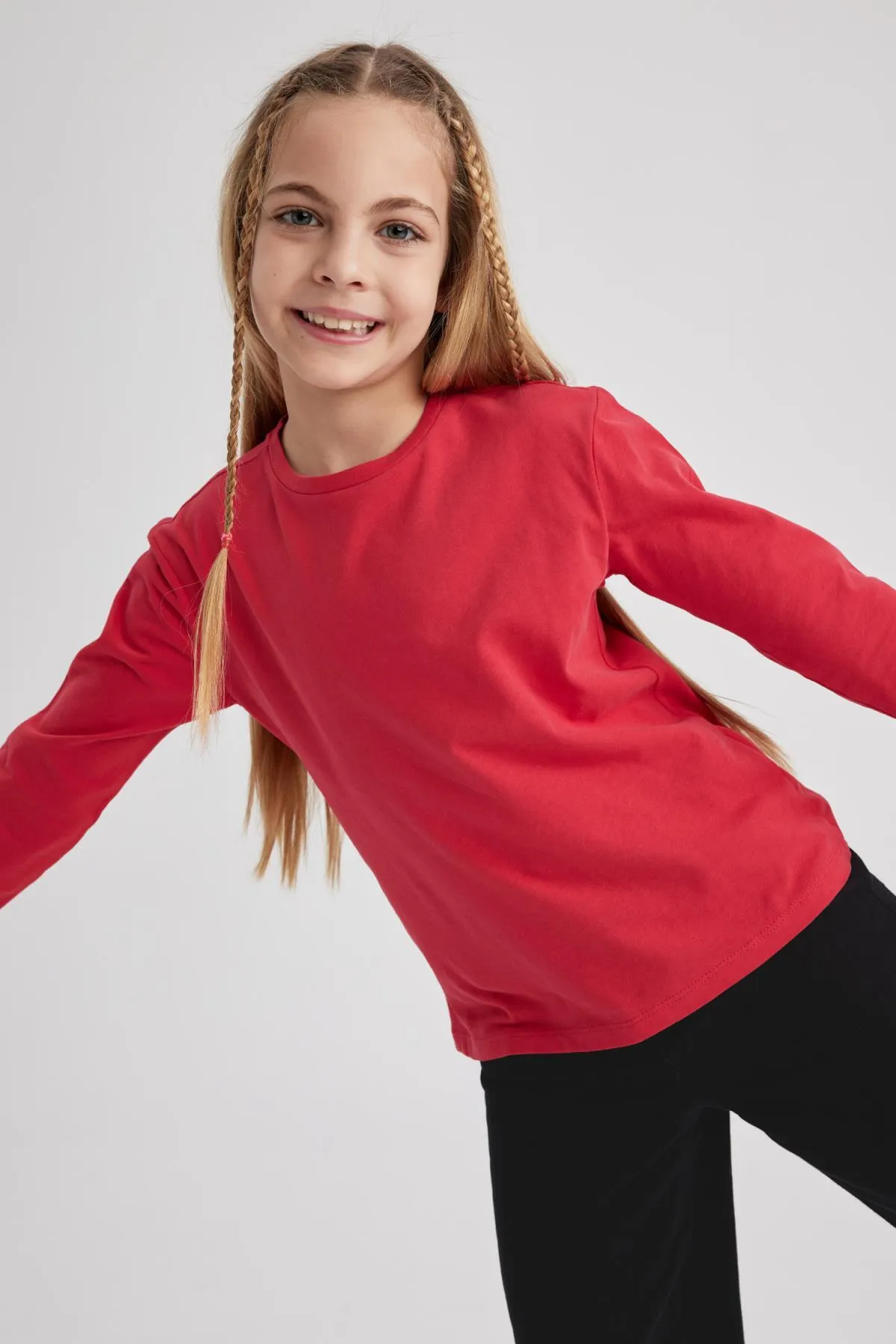DeFacto  Mädchen T-Shirt mit Rundhalsausschnitt und langen Ärmeln, rot Z4192a623sp