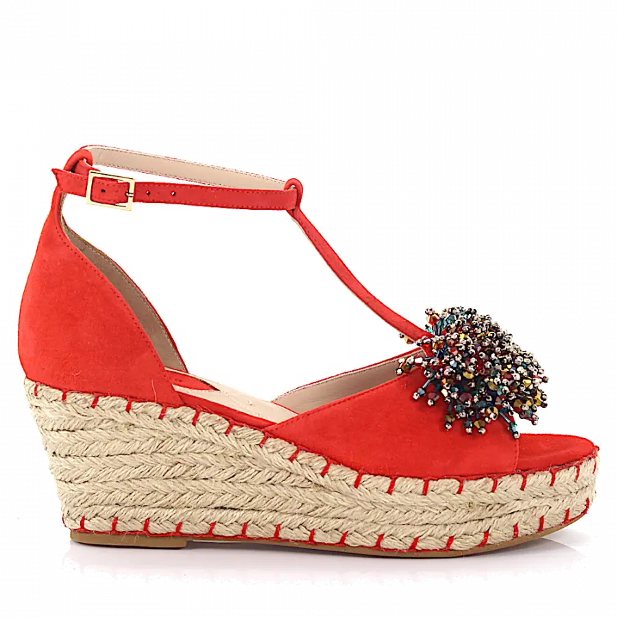 Elie Saab - Keilsandaletten Schmuckstein rot - rot