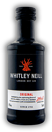 Whitley Neill Handcrafted Dry Gin Original 0,05 Liter Whitley Neill Handcrafted Dry Gin Original 0,05 Liter Ein außergewöhnlicher Handcrafted Dry Gin der in England hergestellt wird und von Afrika inspiriert ist. 0,05	 Liter - Vol 43%